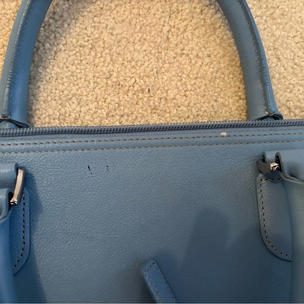 Levenger 100% Leather Light Blue Briefcase with Removable Shoulder Strap $450